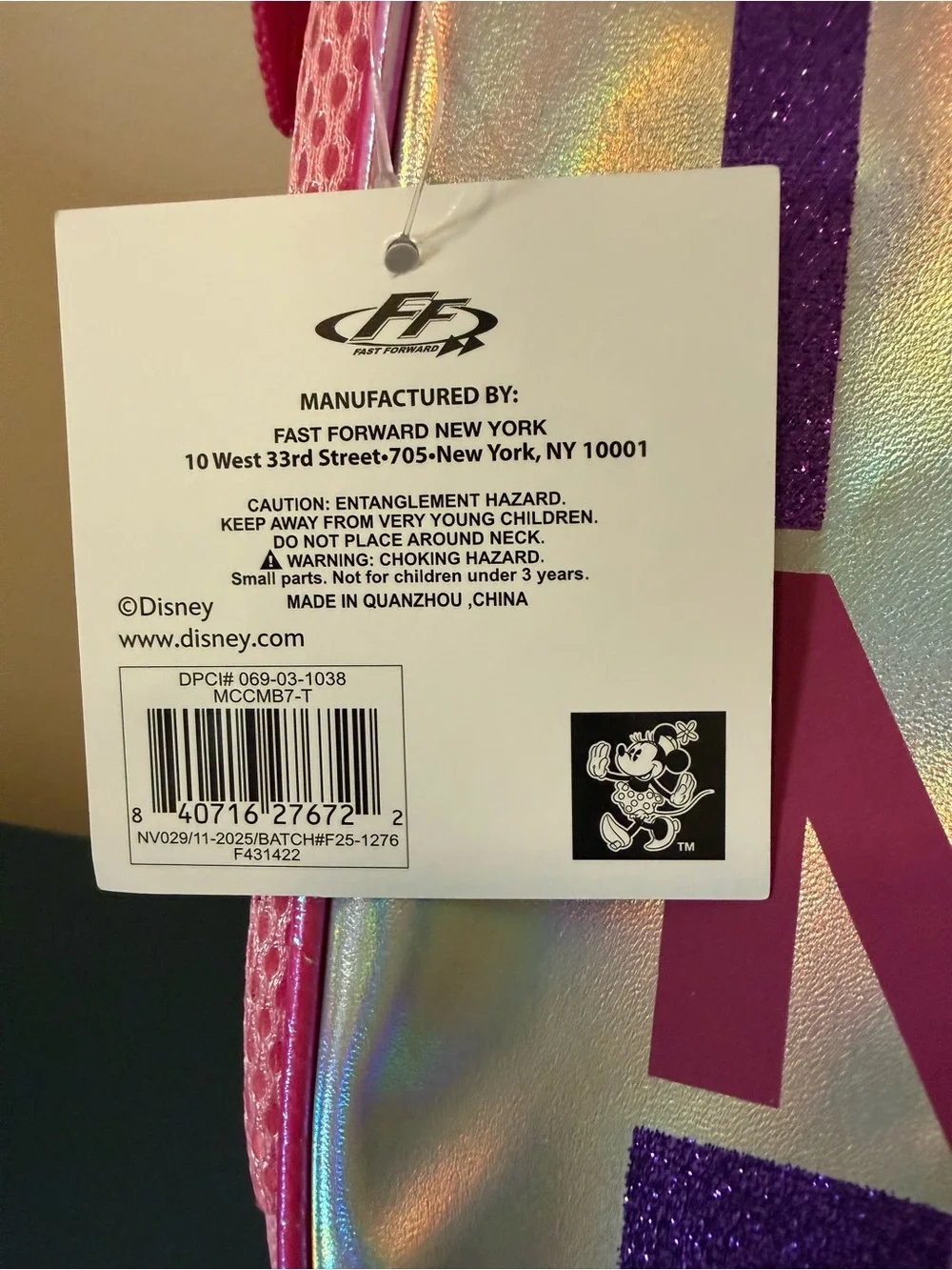 Disney Minnie Mouse Iridescent Pink Kids Backpack